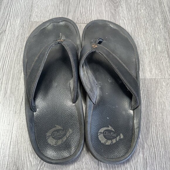 Olukai Ohana Sandals Mens Size 10 Flip Flop Black Thong Leather main image 6